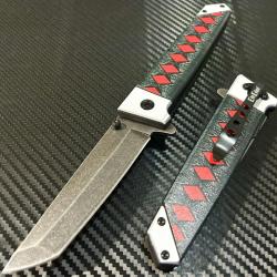 Couteau ElitEdge Japanese Katana Samurai Tanto A/O Lame Acier 420C Manche Nylon Linerlock Clip 02bkr