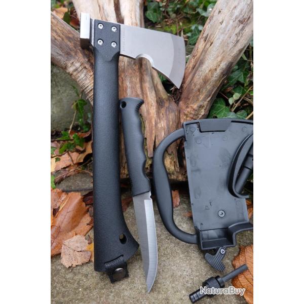 Set de Survie Combat Ready Hache + Couteau Fixe + Allume Feu Etui Fibre de Nylon R380