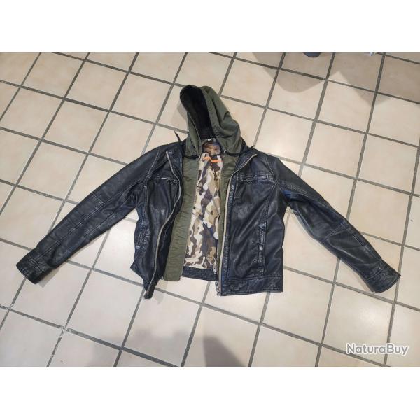 Blouson Cuir Noir militaire