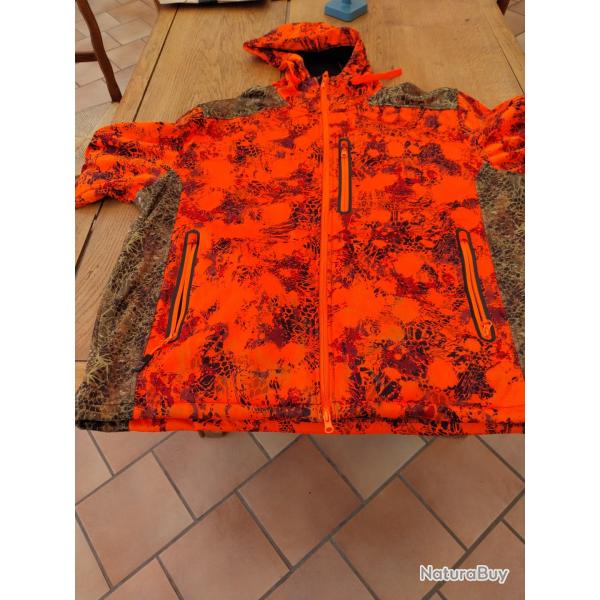 Veste de chasse verte et orange camouflage
