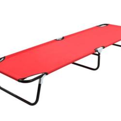 Chaise longue pliable acier rouge polyester 190x58x28 cm r&eacute;sistante