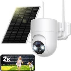 Camera Surveillance 2K Solaire WiFi 360&deg;PTZ Vision Nocturne Couleur D&eacute;tection PIR &Eacute;tanche IP66