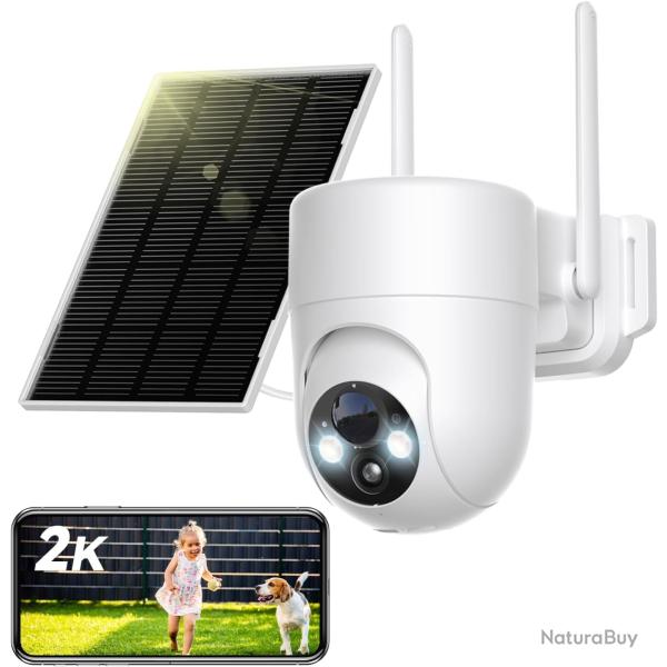 Camera Surveillance 2K Solaire WiFi 360�PTZ Vision Nocturne Couleur D�tection PIR �tanche IP66