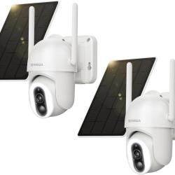 Camera Surveillance 2K Lot de 2 Solaire WiFi 360&deg;PTZ Vision Nocturne PIR Audio Bidirectionnel IP66