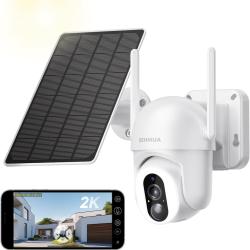 Camera Surveillance 2K Solaire WiFi 360&deg;PTZ Vision Nocturne PIR Audio Bidirectionnel Sir&egrave;ne IP66