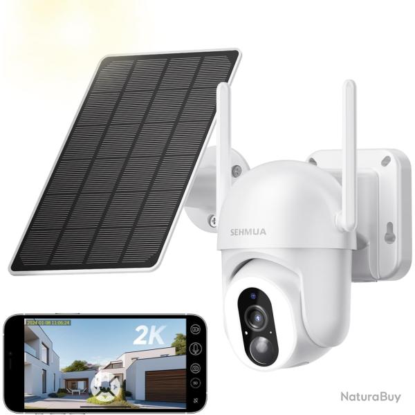 Camera Surveillance 2K Solaire WiFi 360�PTZ Vision Nocturne PIR Audio Bidirectionnel Sir�ne IP66