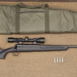 Savage Axis XP .222 Rem + Lunette Weaver 3-9x40 + Silencieux Schultz & Larsen + Housse + Accessoires