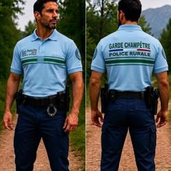 Polo infroissable manches courtes brod&eacute; Garde Champ&ecirc;tre / Police Rurale , Conforme au d&eacute;cret 2023. X