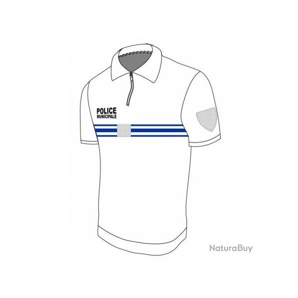 Polo blanc PM double face 50 % coton / 50 % polyester MC ZIP GK XS