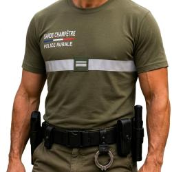 t shirt kaki floqu&eacute; coton Garde Champ&ecirc;tre / Police Rurale , Conforme au d&eacute;cret 2023. XS