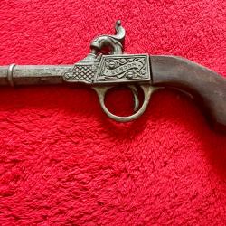 Pistolet d&eacute;coratif ancien en bois et m&eacute;tal - Style pistolet de coffre &laquo; London &raquo;
