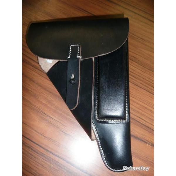 WALTHER P 38 : Holster en cuir souple noir , 2�me mod�le, neuf ( P38) black MILITARIA