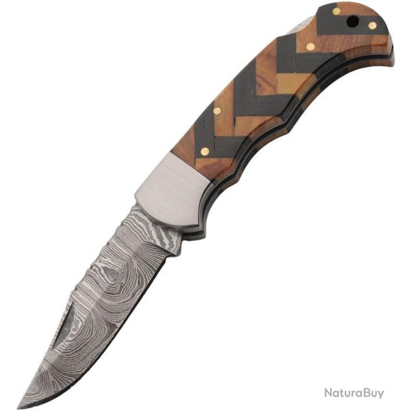 Couteau pliant Rite Edge Lame damas manche bois noir et brun