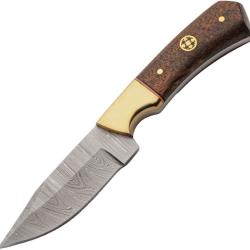 Couteau fixe chasse Lame damas manche noyer