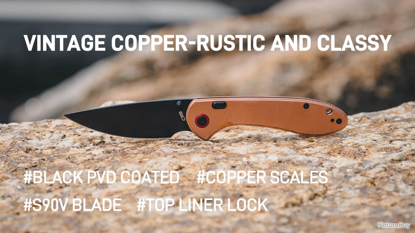 Couteau CJRB Feldspar Lame Acier CPM S90V Manche Cuivre Cuivre Top Couteau CJRB Feldspar Lame Acier CPM S90V Manche Cuivre Cuivre Top