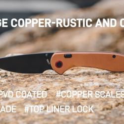 Couteau CJRB Feldspar Lame Acier CPM S90V Manche Cuivre Cuivre Top Liner Lock J1912GCO
