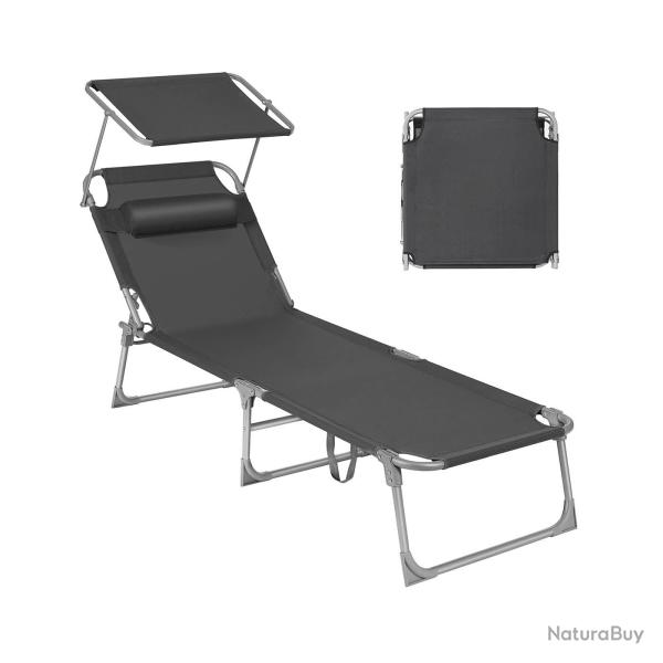 Chaise longue bain de soleil transat de relaxation avec dossiers et parasol inclinables pliable l�g