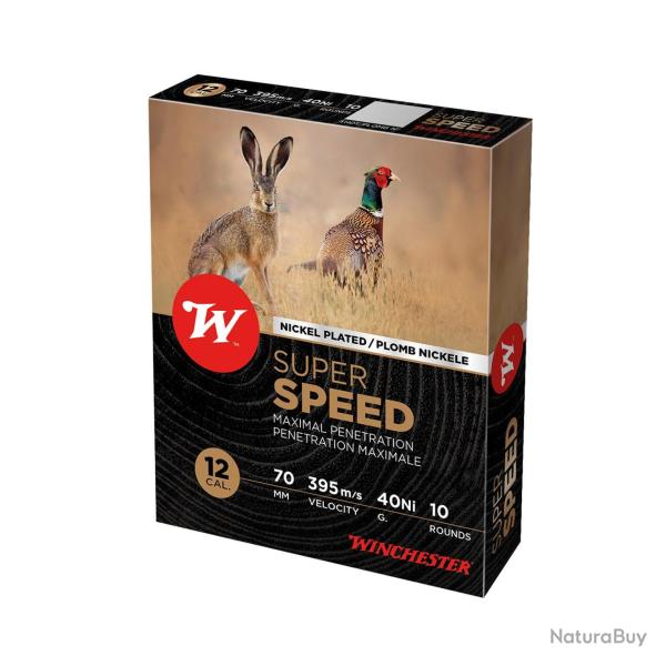 BOITE DE 10 CARTOUCHES WINCHESTER SUPER SPEED 40G BOURRE JUPE CAL.12/70 PLOMB 4 NICKEL�