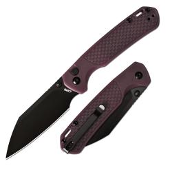 Couteau CJRB Pyrite-Light Lame Acier AR-RPM9 Manche FRN Thermo Marron &agrave; Rouge Button Lock J1945BRD