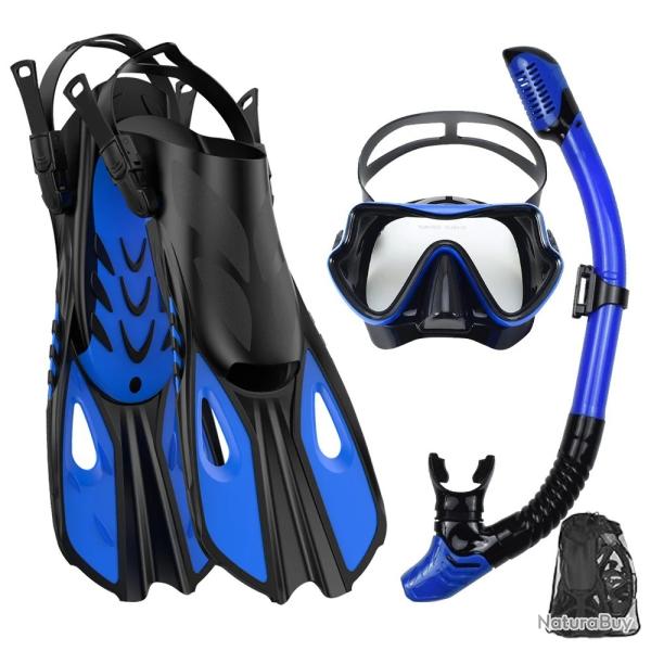 Masque de Plong�e Adulte avec Tuba Sec - Vue Panoramique, Confort R�glable & Palmes, Kit Complet