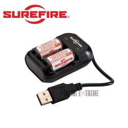 Chargeur SUREFIRE avec 2 Piles Rechargeables LFP123A