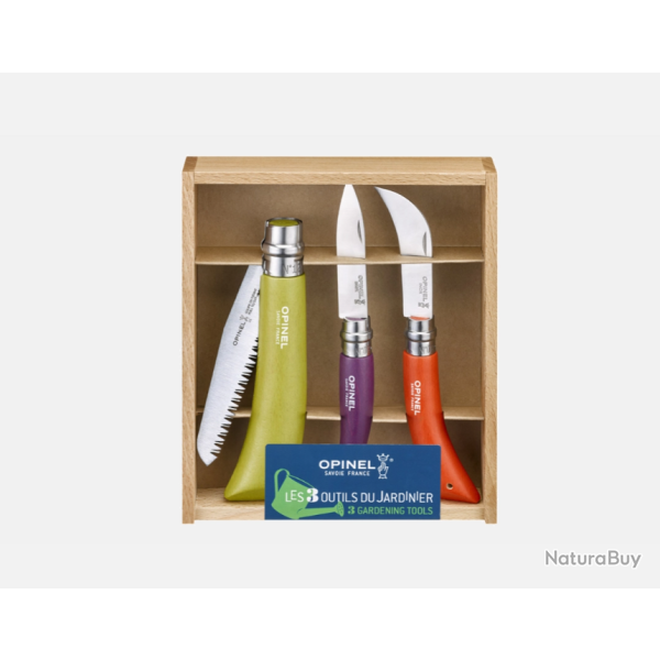 Opinel Coffret Jardinier 3 Outils - Couteau, Serpette-Greffoir N�08 et Scie Fermante N�12