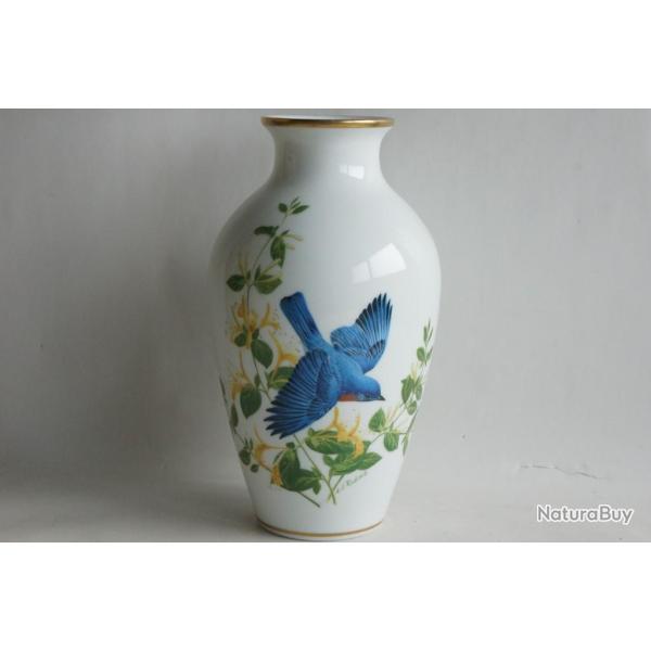 Vase porcelaine A. J. Rudisill Franklin Mint Rouges-Gorges Bluebirds