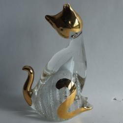 MURANO Chat verre souffl&eacute; dor&eacute;