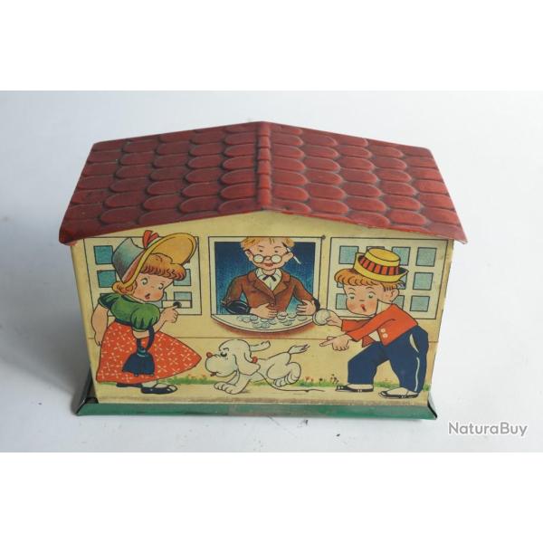 Ancienne tirelire m�canique t�le lithographi�e Enfants