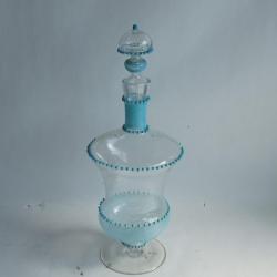 Bouteille verre souffl&eacute; perles filet bleu Murano