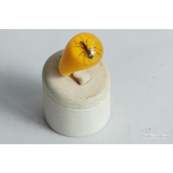 Bague r�sine jaune inclusion Fourmis vintage T54