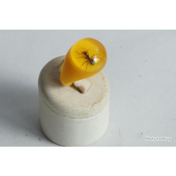 Bague r�sine jaune inclusion Fourmis vintage T55