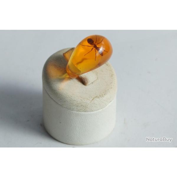 Bague r�sine ambre inclusion Fourmis vintage T49