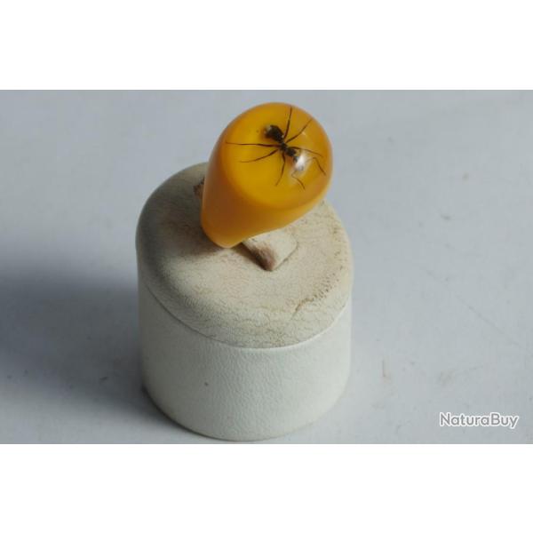 Bague r�sine jaune inclusion Fourmis vintage T52