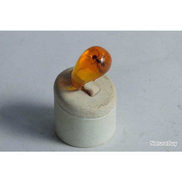Bague r�sine ambre inclusion Fourmis vintage T52