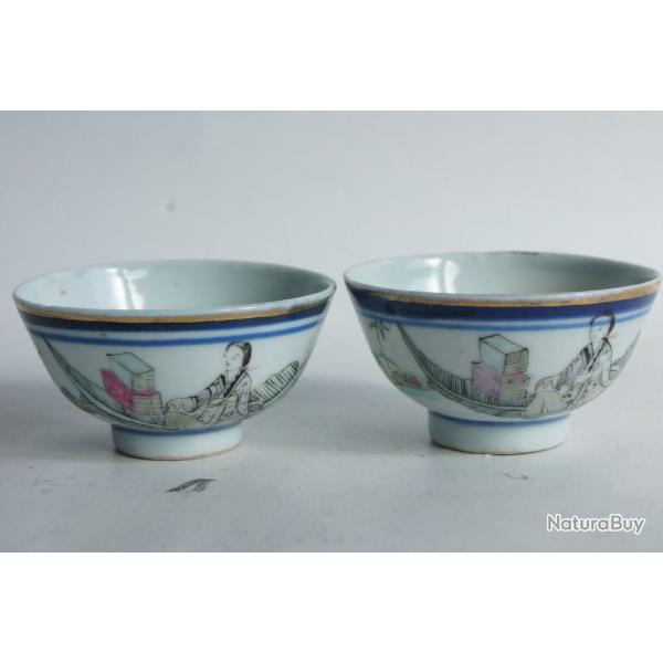 2 Petits bols porcelaine �maill�e Chine cachet cire export