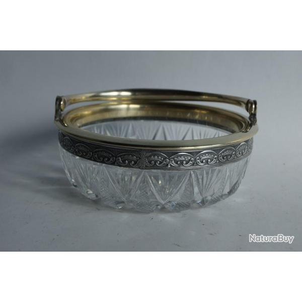 Corbeille cristal taill� et argent massif  875 URSS Russie