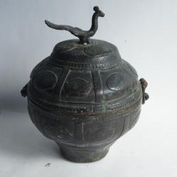 Ancien Pot bronze Paon Inde Asie