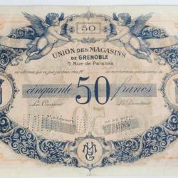Billet 50 Francs UMG Union Magasins Grenoble perfor&eacute;