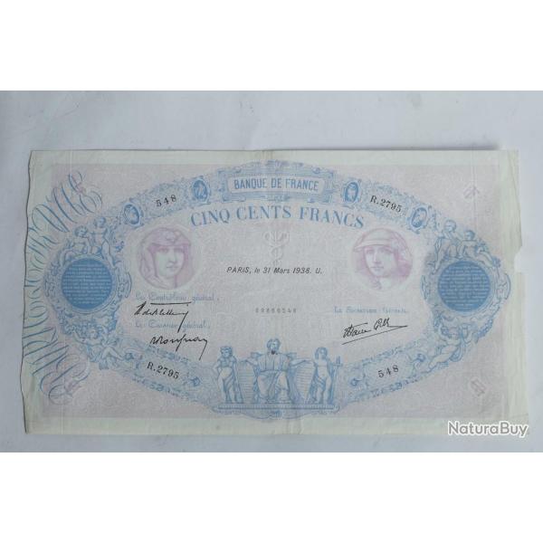 Billet 500 Francs bleu et rose 31 mars 1938 R.2795 France