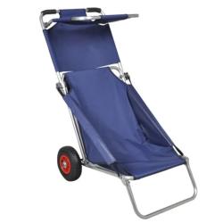 Chariot plage pliable aluminium bleu 65x95x93 cm avec roues 80 kg