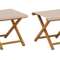 Chaises longues eucalyptus massif beige 41x42x36,5 cm confortables lot 2