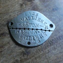 plaque d'identit&eacute; valliere  1925