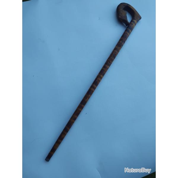 canne ancienne sculpt� renard