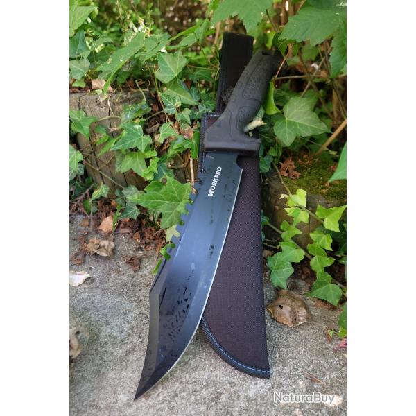 Gros Couteau Combat Machette Bowie Tactical Lame Acier 3Cr13 Manche Abs Etui Nylon Survie Treck 01