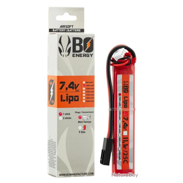 Batterie Lipo 2S 7.4V 1000mAh 25C Type Stick Connecteur T-Dean - Bo Manufacture