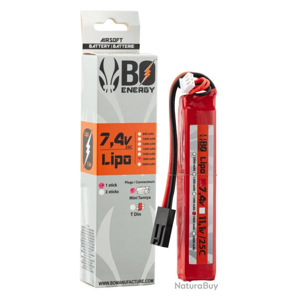 Batterie Lipo 2S 7.4V 1800mAh 25C Stick Connecteur Mini Tamiya - Bo Manufacture