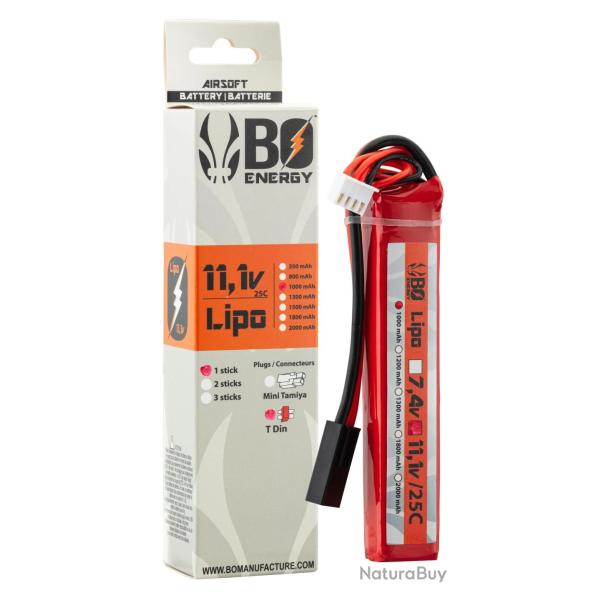 Batterie Lipo 3S 11.1V 1000mAh 25C Type Stick avec Connecteur T-Dean - Bo Manufacture