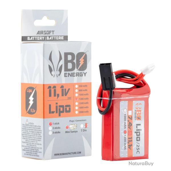 Batterie Lipo 11.1V 1200mAh 25C Stick Connectique Mini Tamiya - Bo Manufacture
