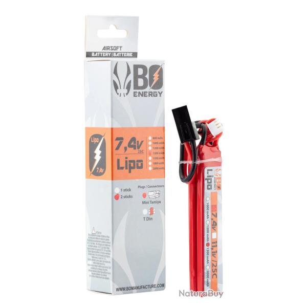 2 Packs Batterie Lipo Stick 2S 7.4V 1300mAh 25C Connectique Mini Tamiya - Bo Manufacture